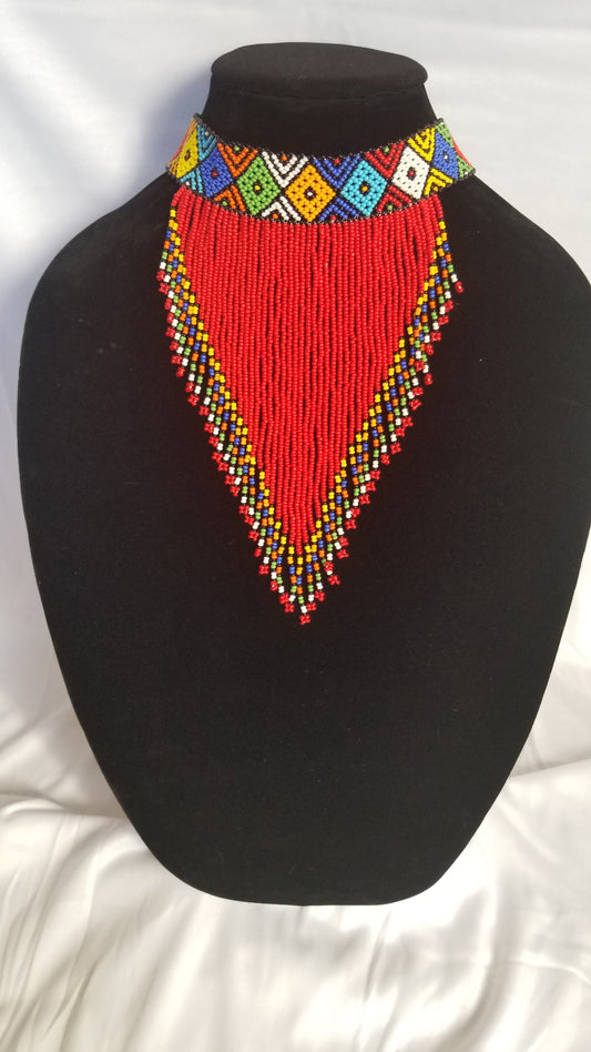 Multi-colored Choker With Red Strands