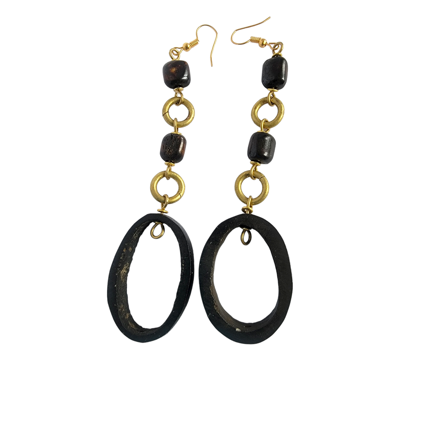 Black Bone and Brass Earrings