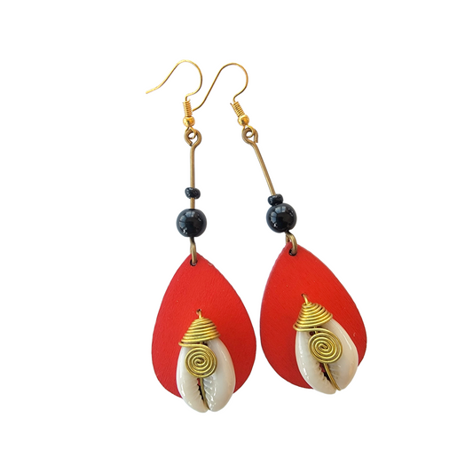 Red Cowrie Shell Earrings
