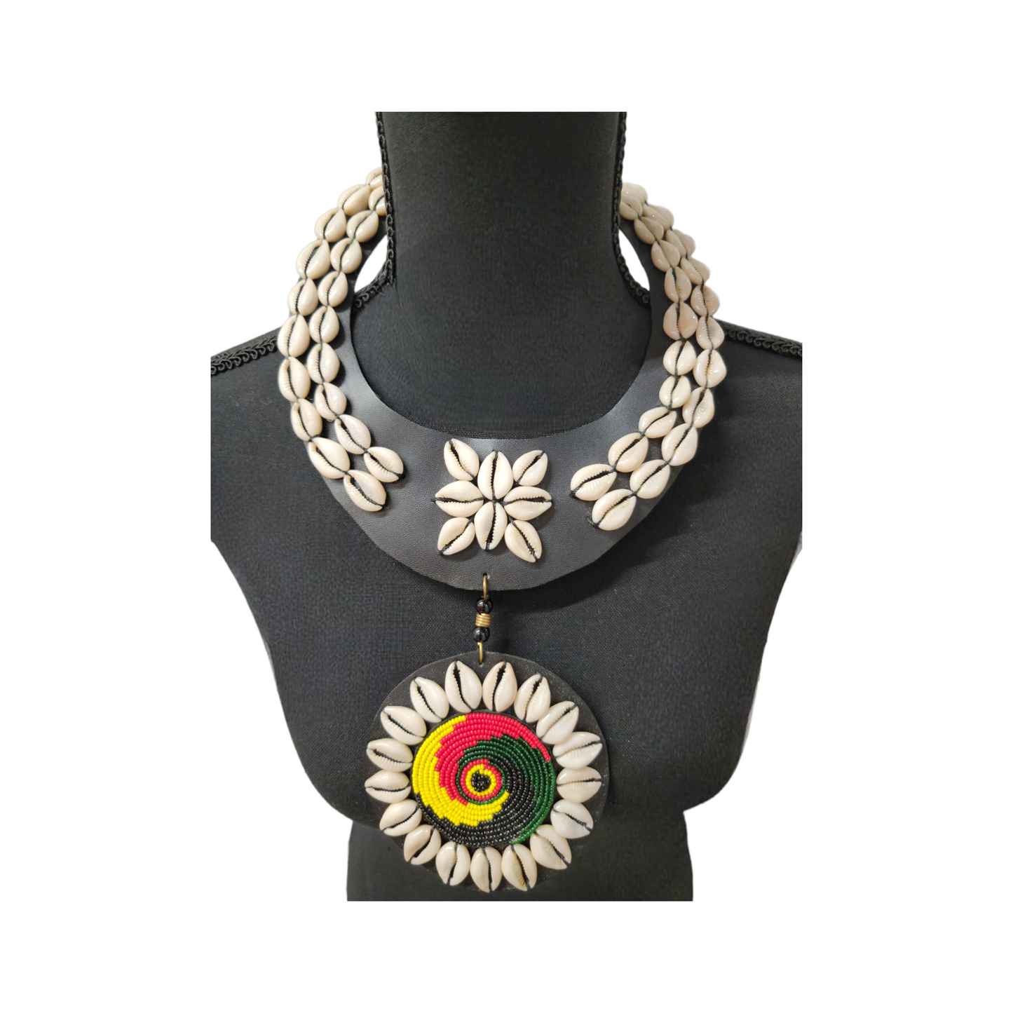 Red, Green, Yellow & Black Pedant With Shells