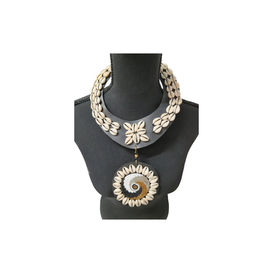 Gold, Gray, Gold & Black  Pedant With Shells
