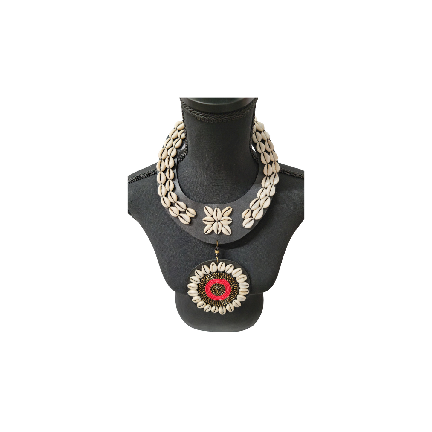 Red, Black & Gold Pedant With Shells