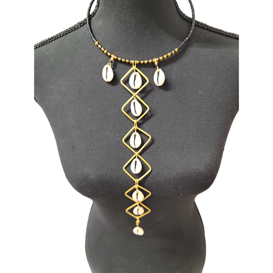 6 Brass Squares with Cowrie Necklace