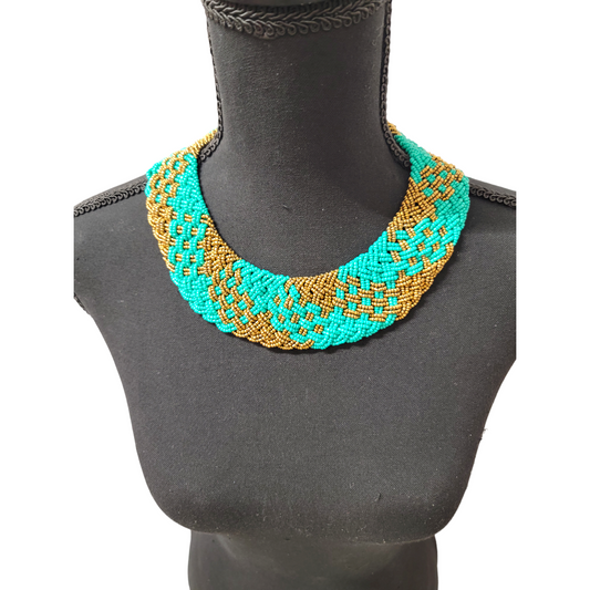 Interwoven Teal with Gold Patches Necklace