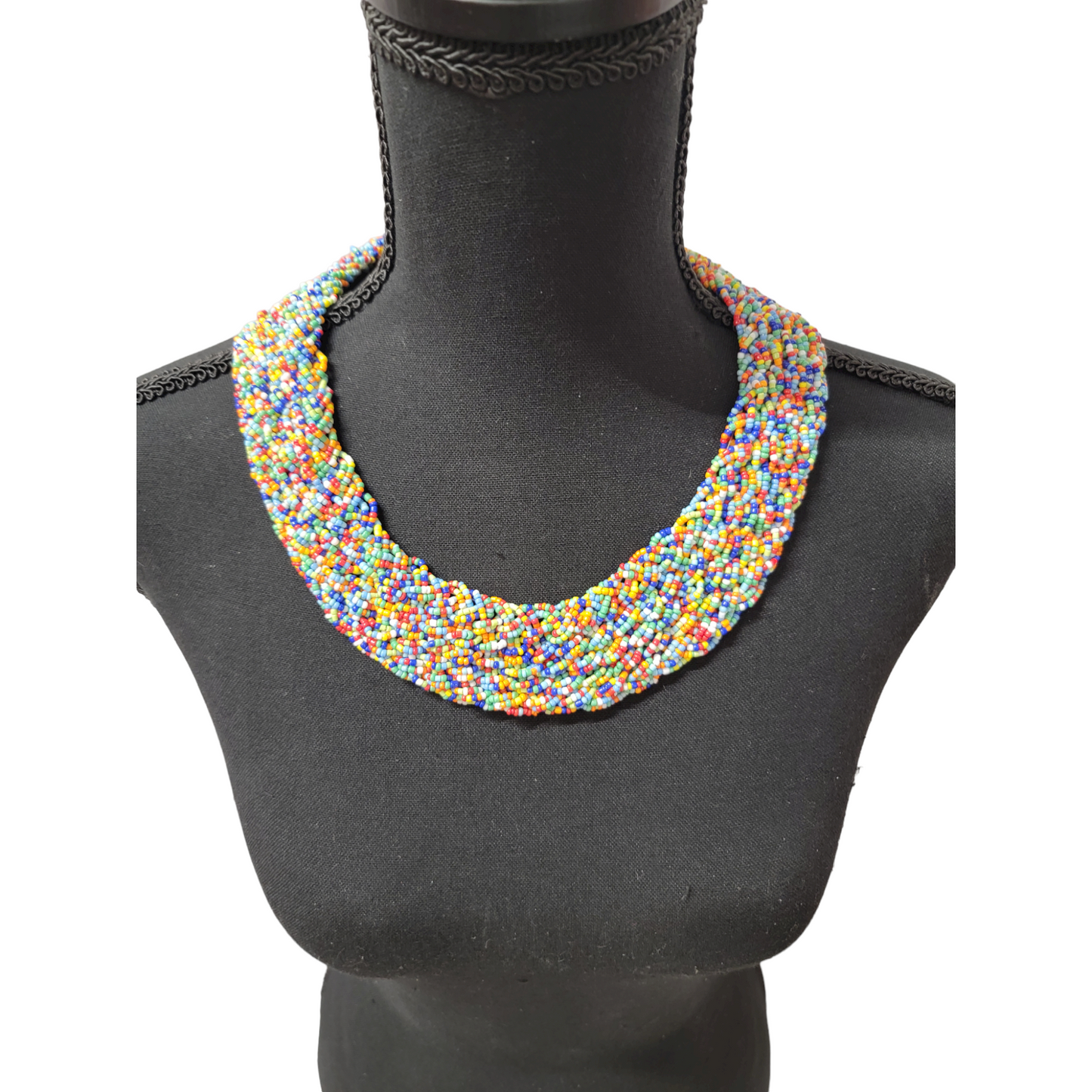 multilayered beaded necklace | Interwoven Multi colors Beaded necklace - Shiro's African Boutique