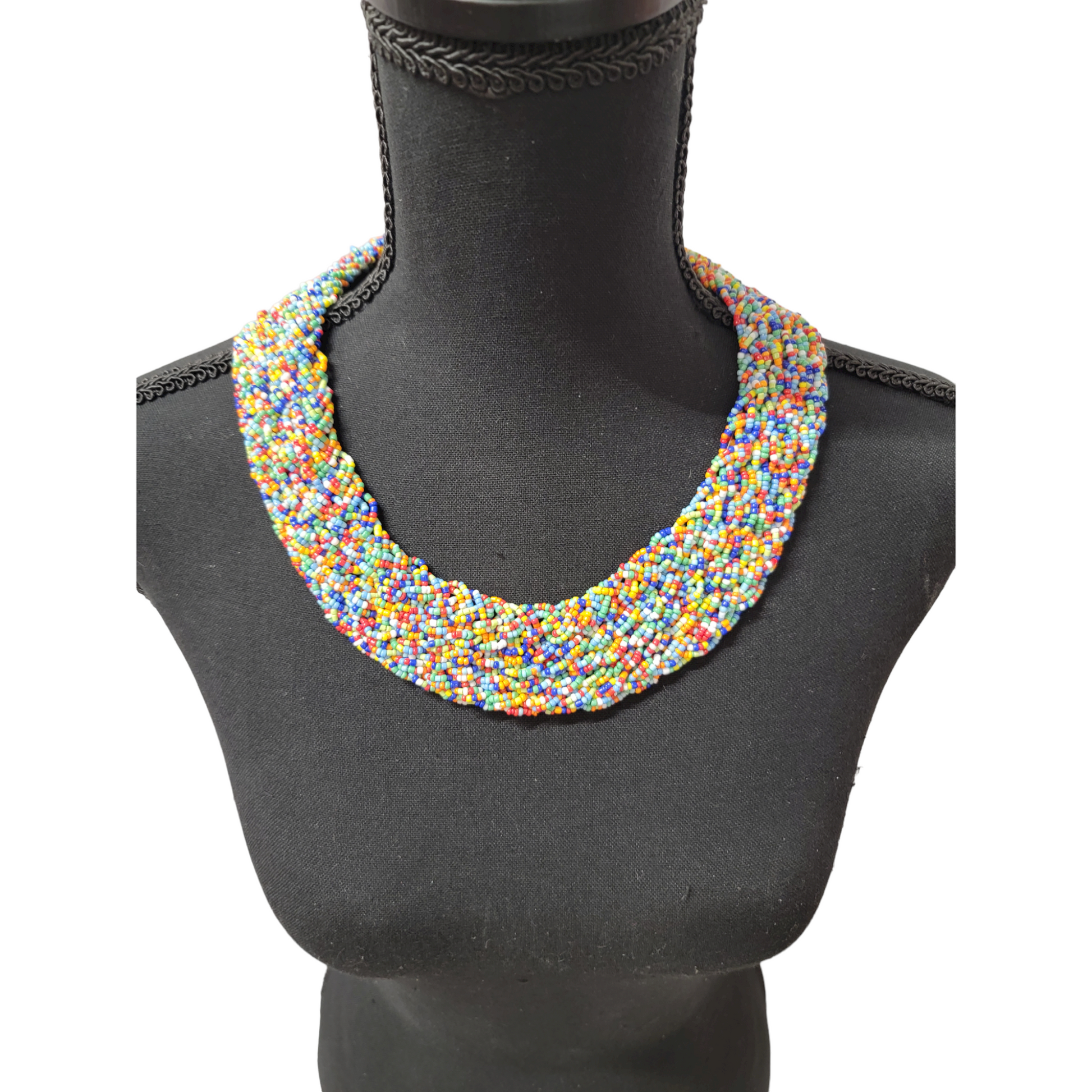 multilayered beaded necklace | Interwoven Multi colors Beaded necklace - Shiro's African Boutique