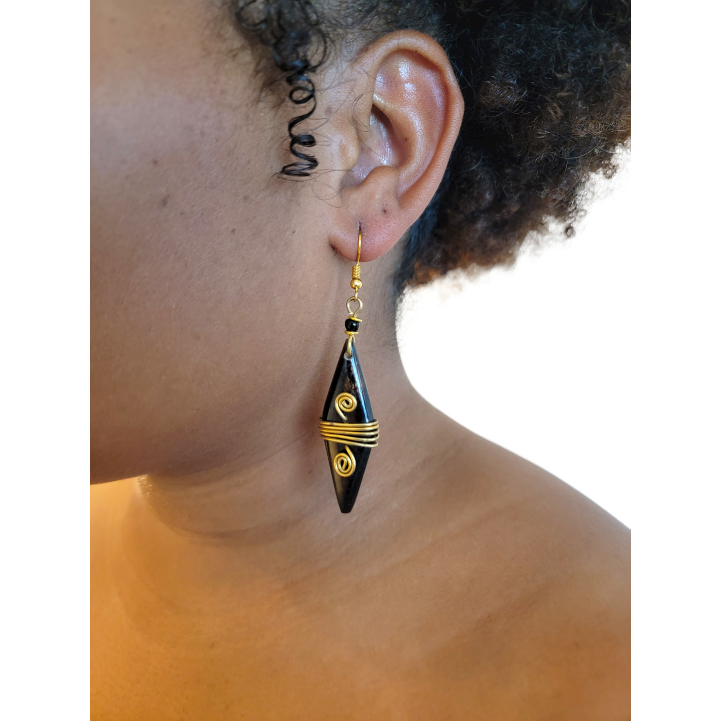 Long Diamond Brown Bone Earrings