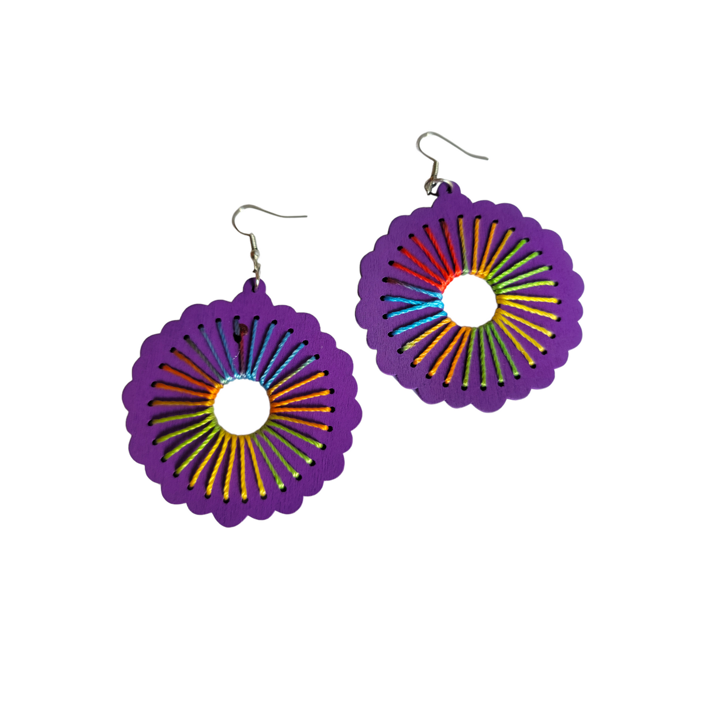 Round Purple Threaded Earrings