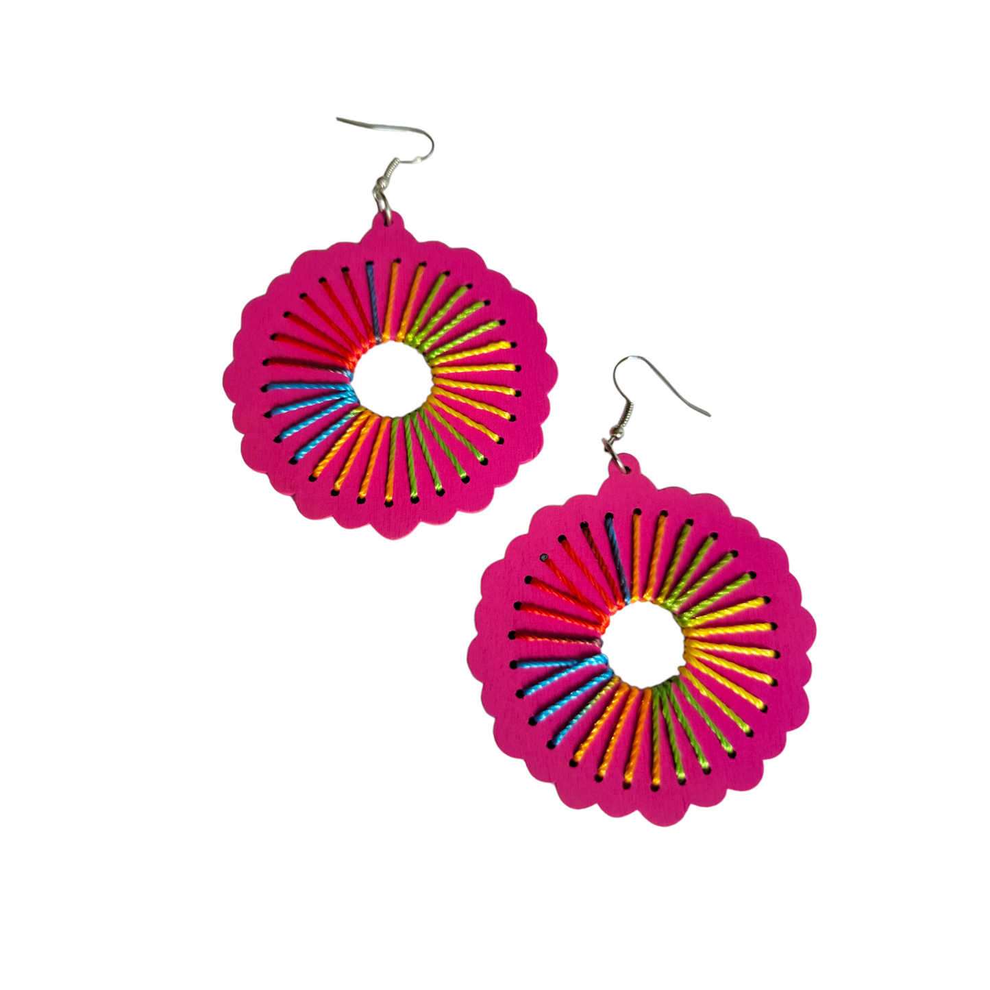 Round Pink Threaded Earrings