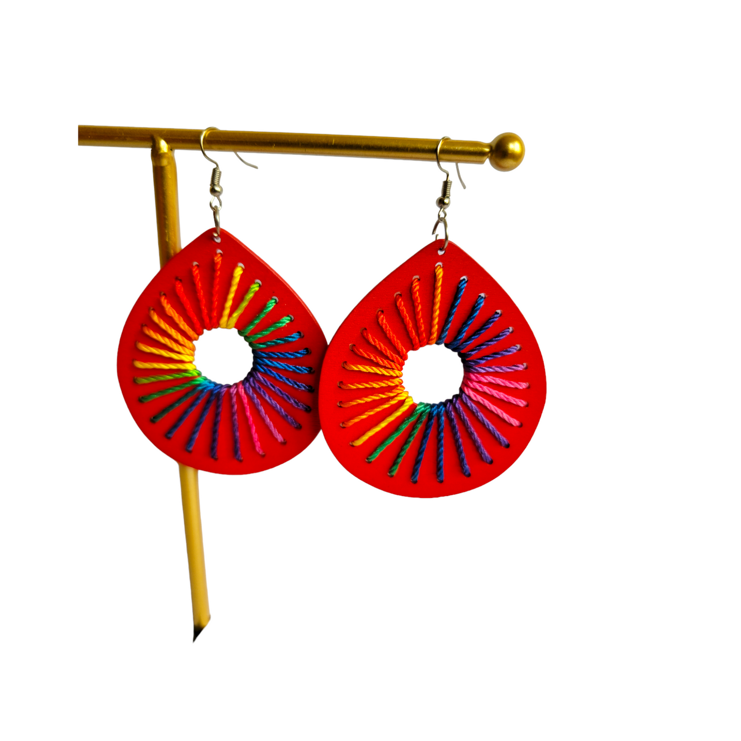 Red Oval Threaded Earrings