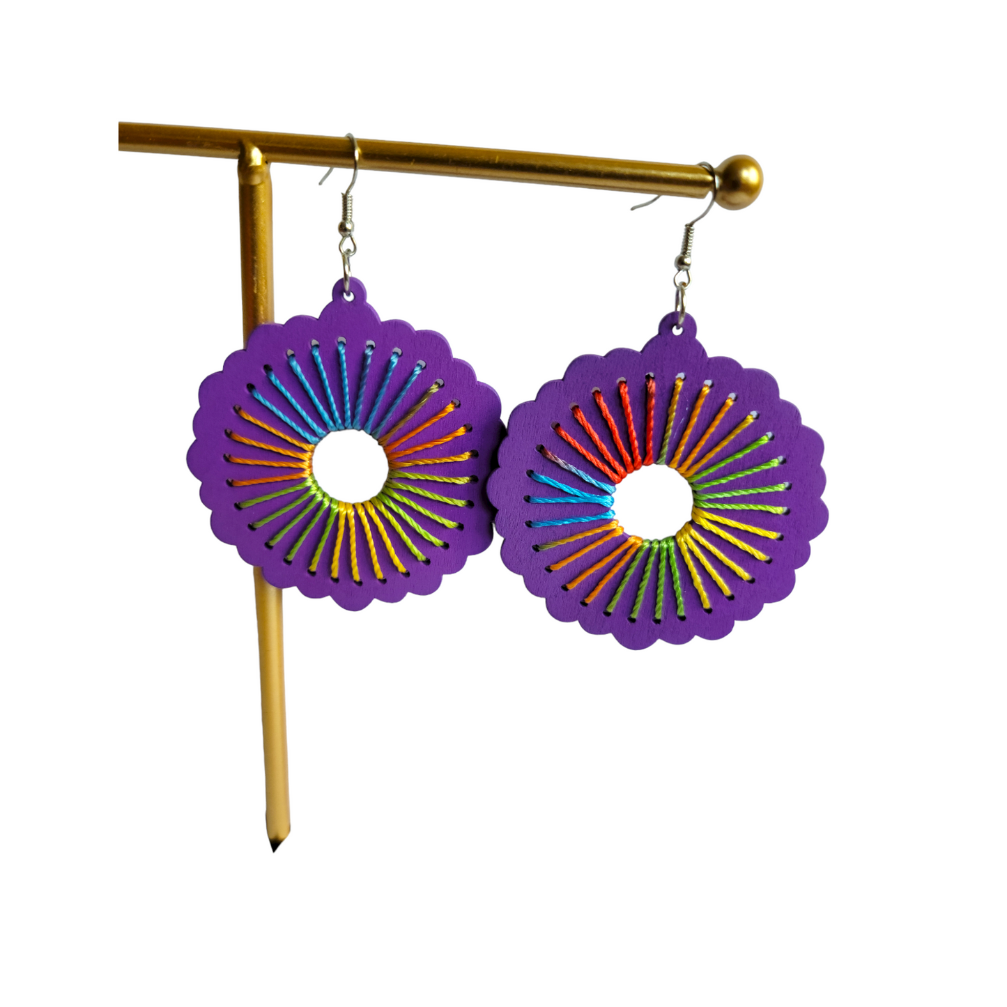 Round Purple Threaded Earrings