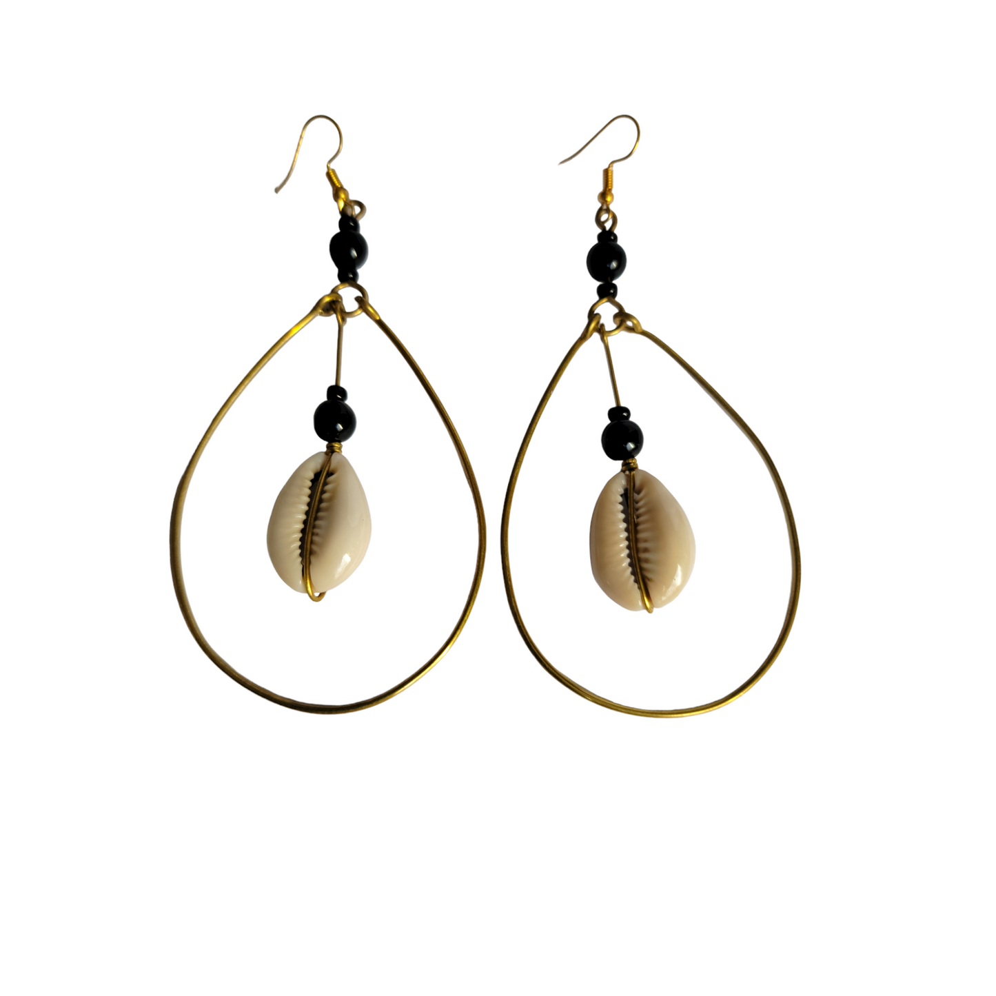 Cowrie, Beads and Brass Hoop Earrings