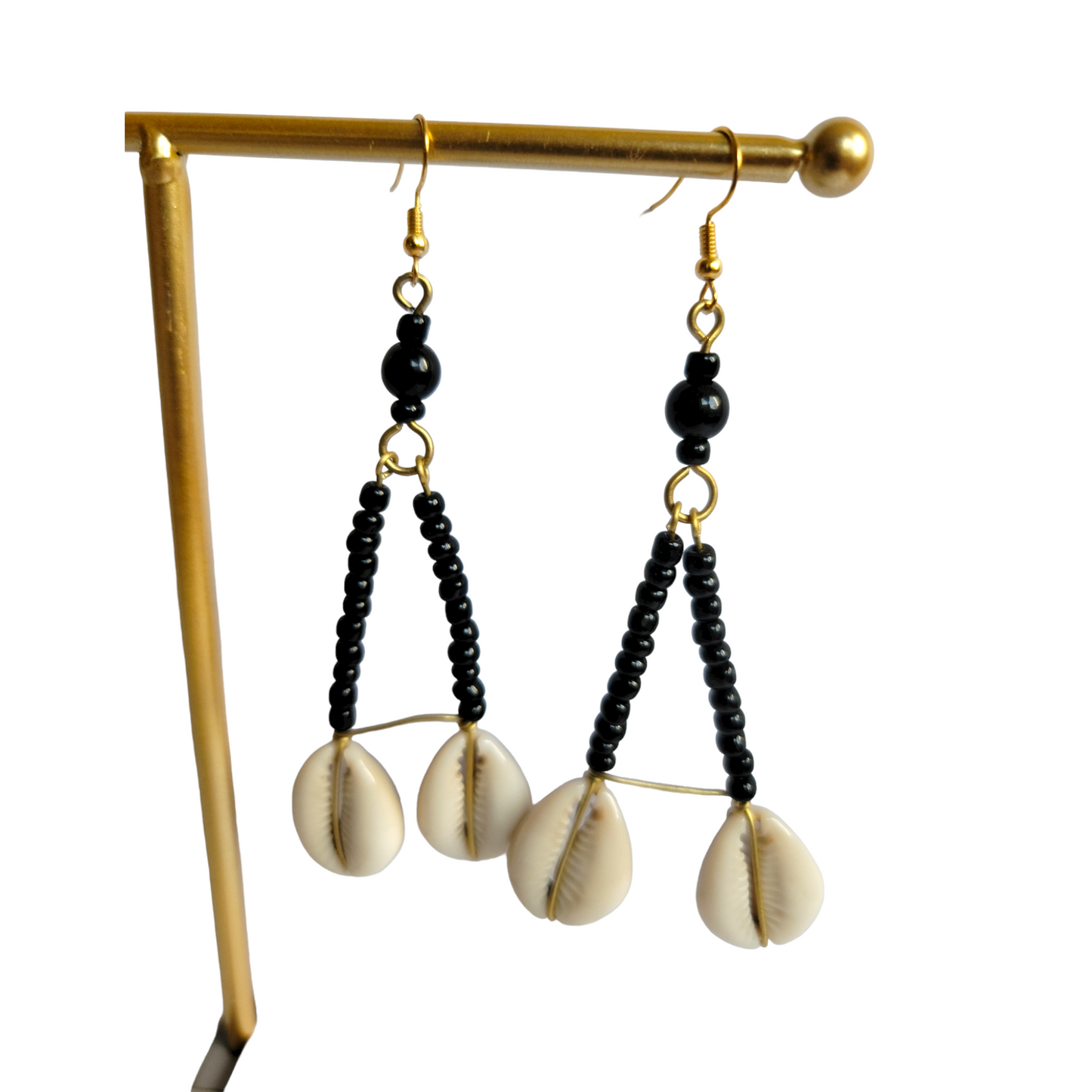 Brass Triangle with Cowrie Earrings