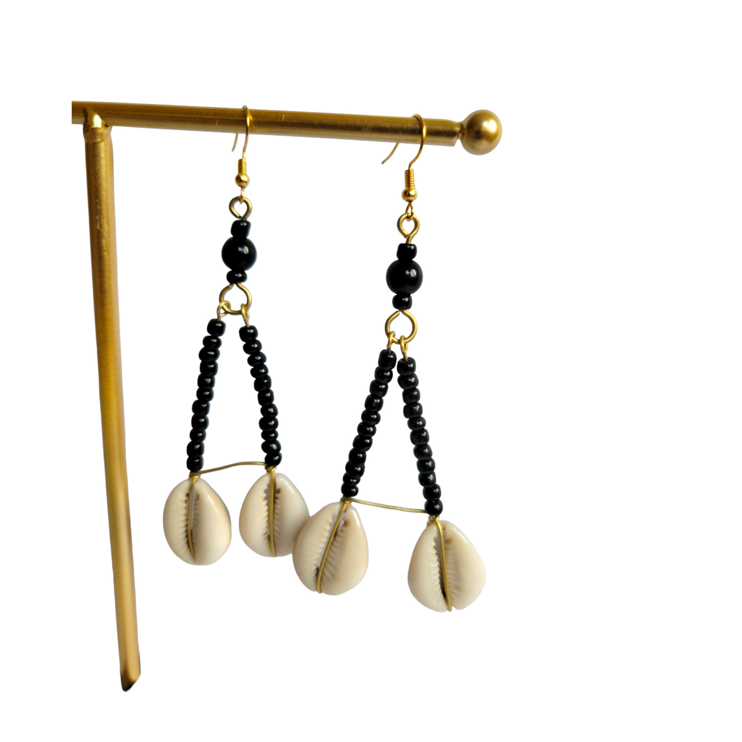 Brass Triangle with Cowrie Earrings