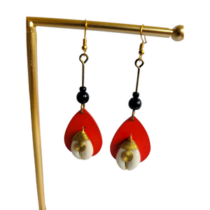 Red Cowrie Shell Earrings
