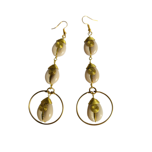 3 Cowrie Shells strand with Brass Hoop