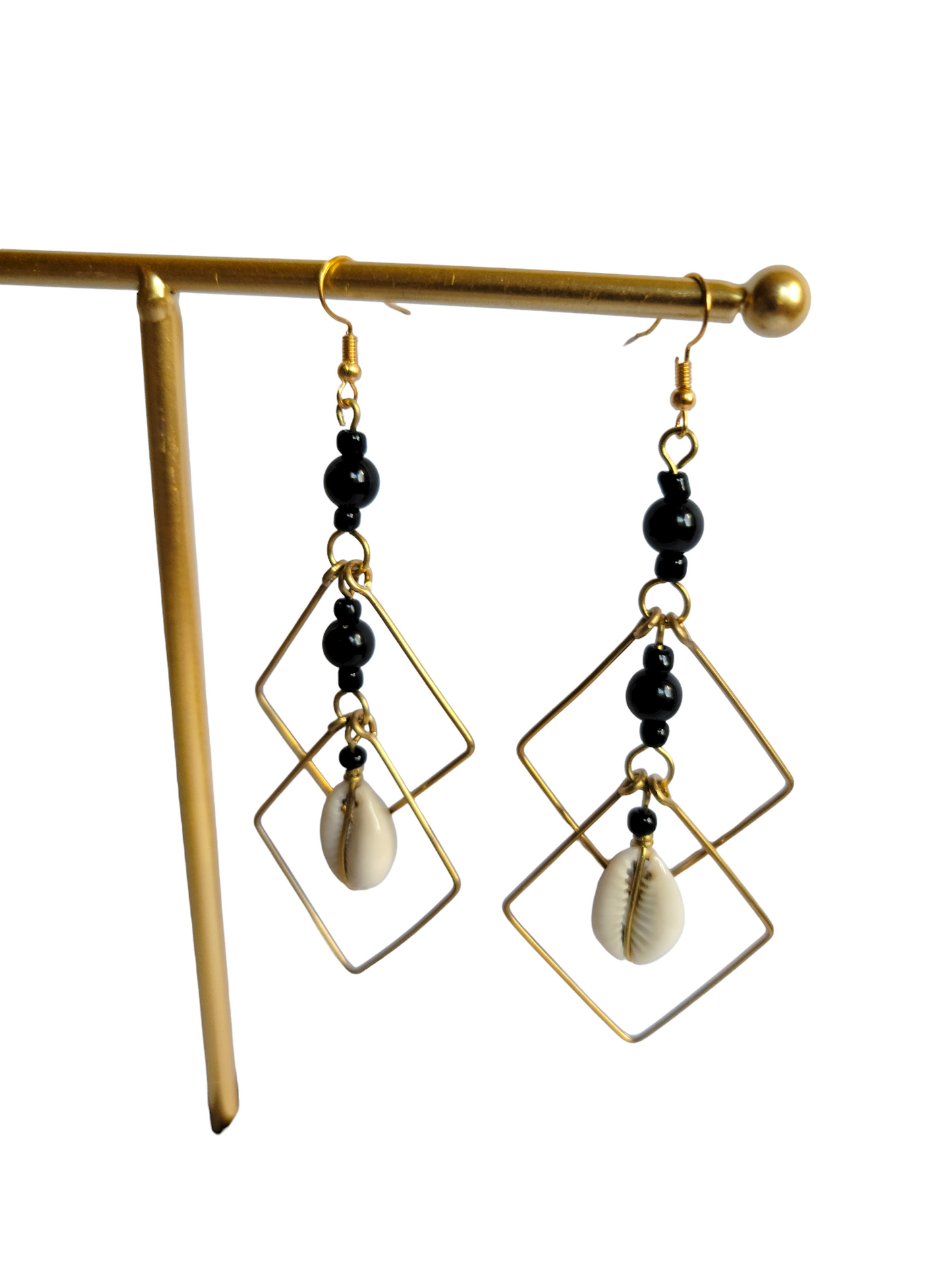 2 Squares With Cowrie Shell Earrings