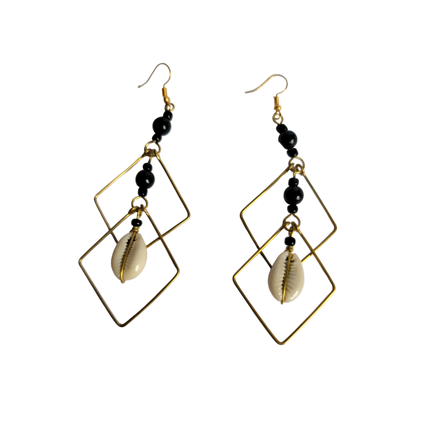 2 Squares With Cowrie Shell Earrings