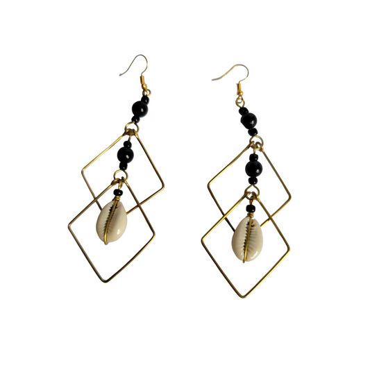 2 Squares With Cowrie Shell Earrings