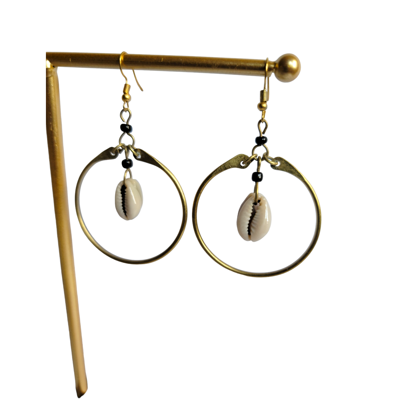Medium Brass Hoop with 2 Cowrie Shells