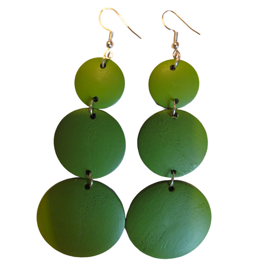 3 Circles Wooden Green Earrings