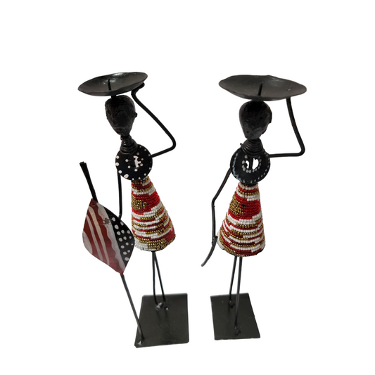 Multi-colored African Couple Candle Holder