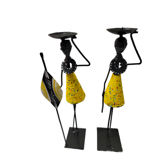 Yellow and multi-colored beaded Candle Holder