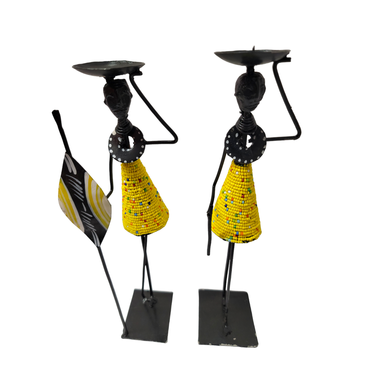 Yellow and multi-colored beaded Candle Holder