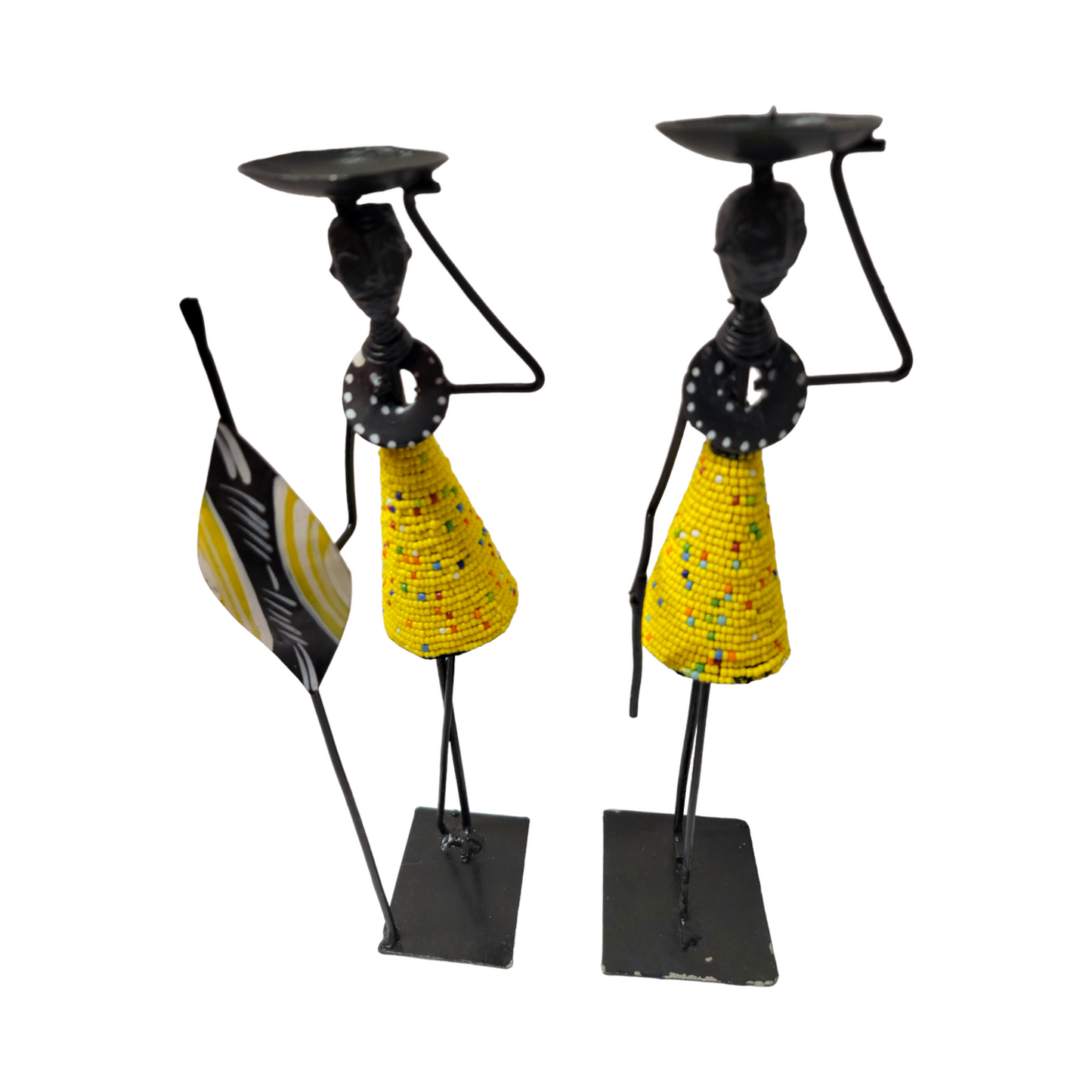 Yellow and multi-colored beaded Candle Holder