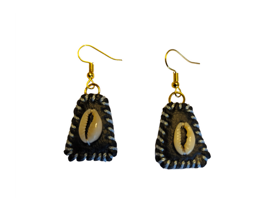 Mini Leather w/ Cowrie Earrings