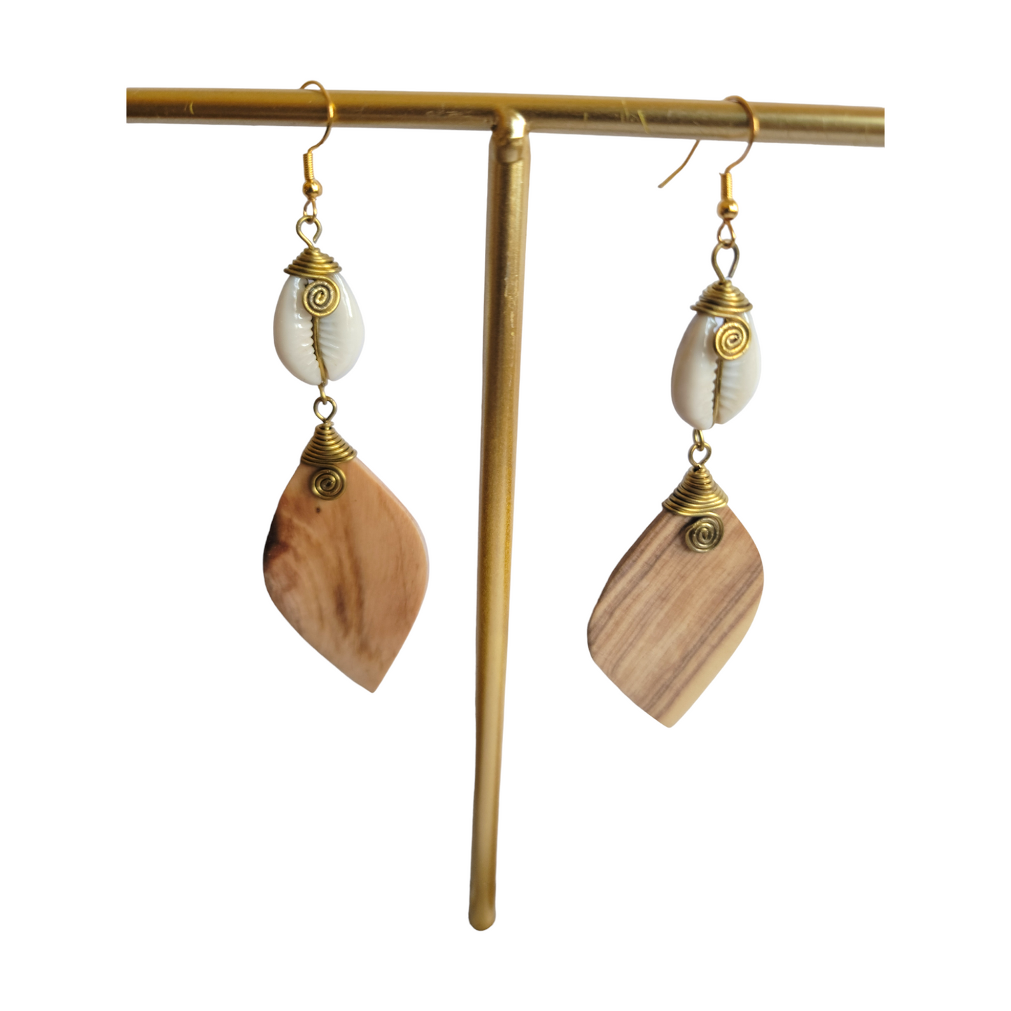 Wood & Cowrie Shells Earrings