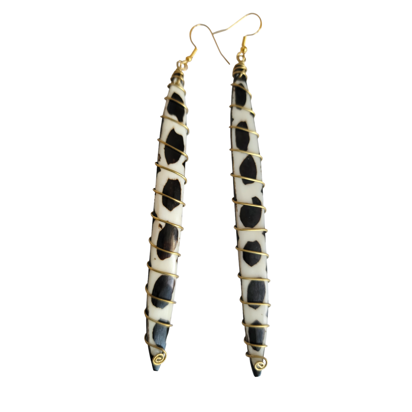 Long Bone with Brass Coil Earrings