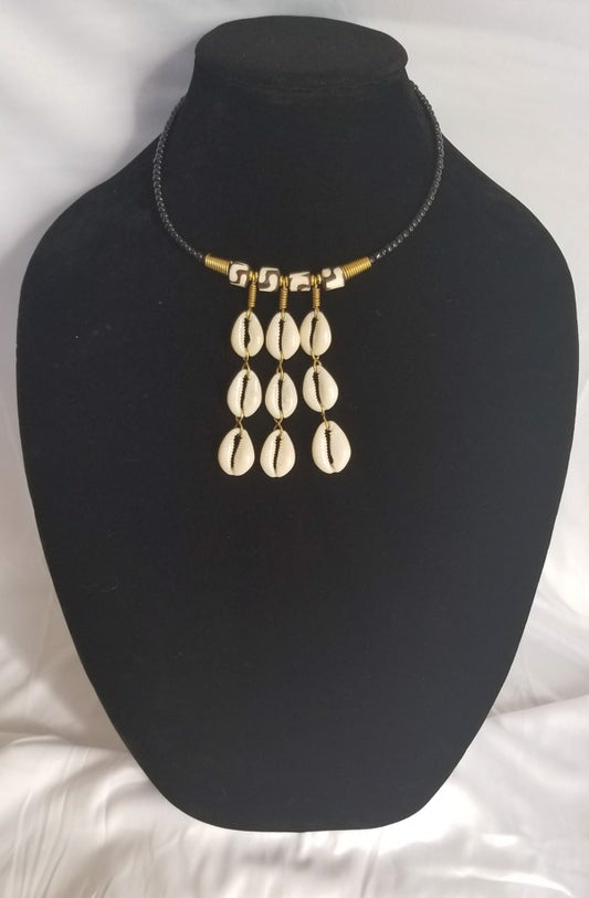 3 Cowrie Strands & Bone Necklace