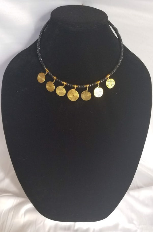Small Brass Coils & Beads Necklace