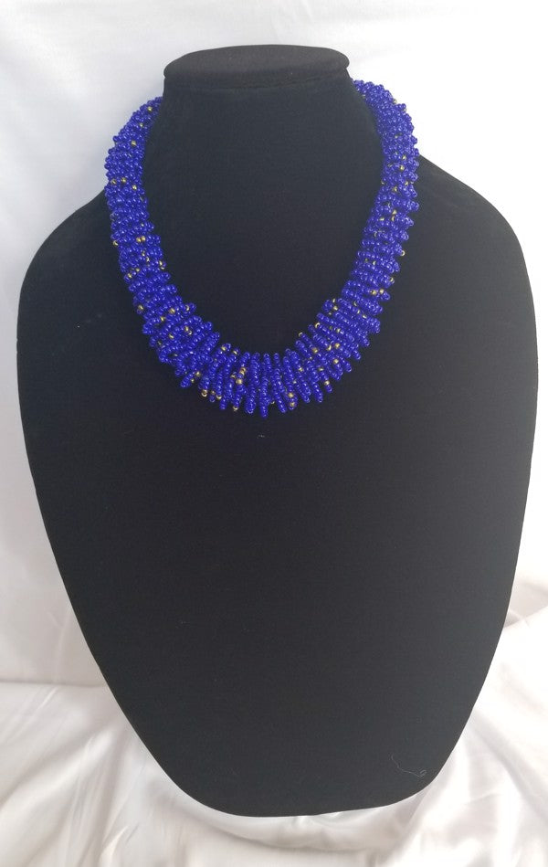 Blue & Gold Beaded necklace
