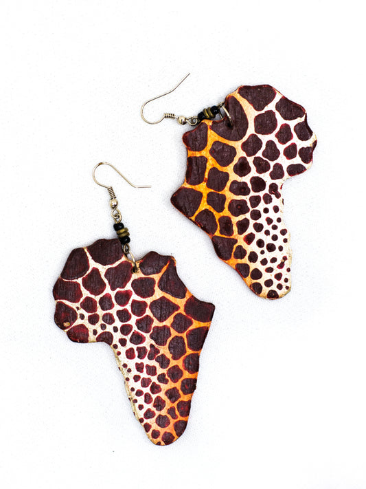Giraffe Print African Map Earrings