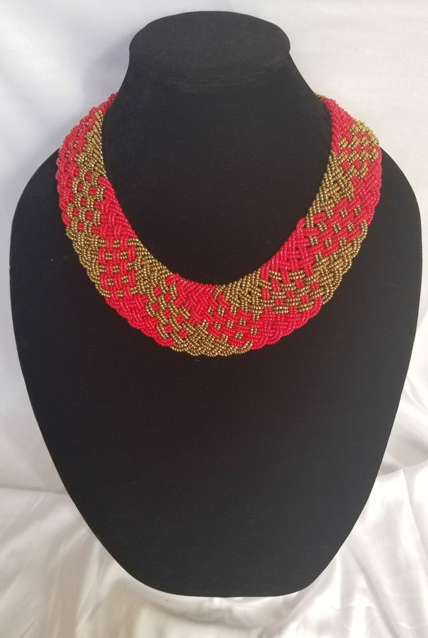 Interwoven Red with Gold Patches Necklace