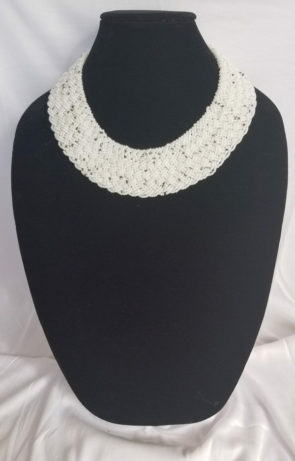 Interwoven White Bead Necklace