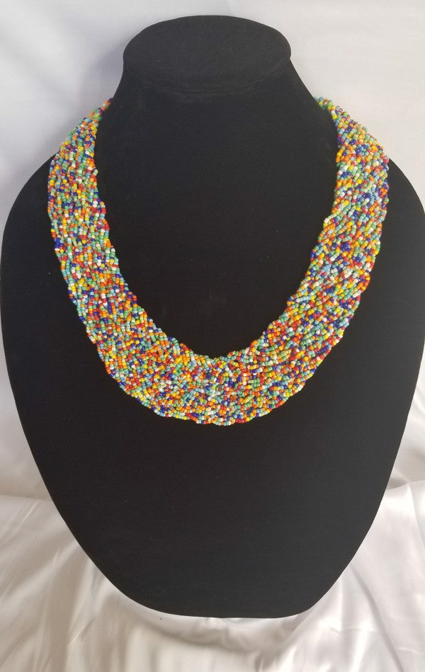 multilayered beaded necklace | Interwoven Multi colors Beaded necklace - Shiro's African Boutique