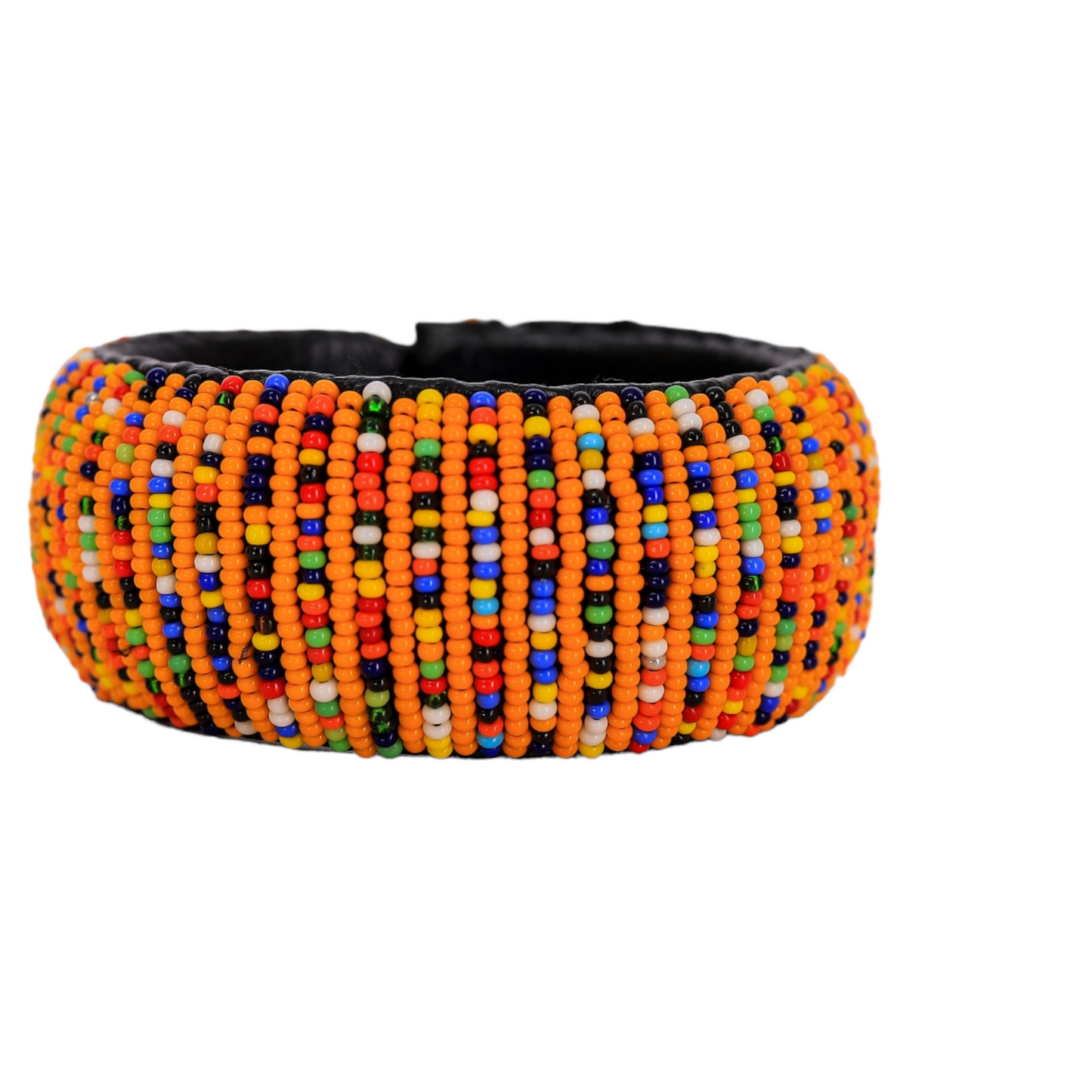 Orange and Multi-colored Leather Bracelet