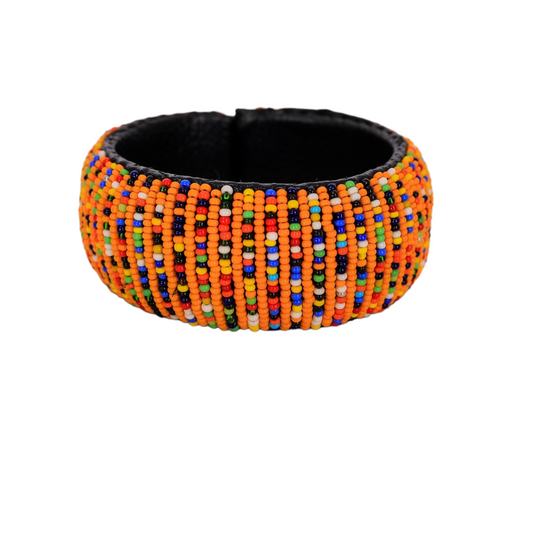 Orange and Multi-colored Leather Bracelet