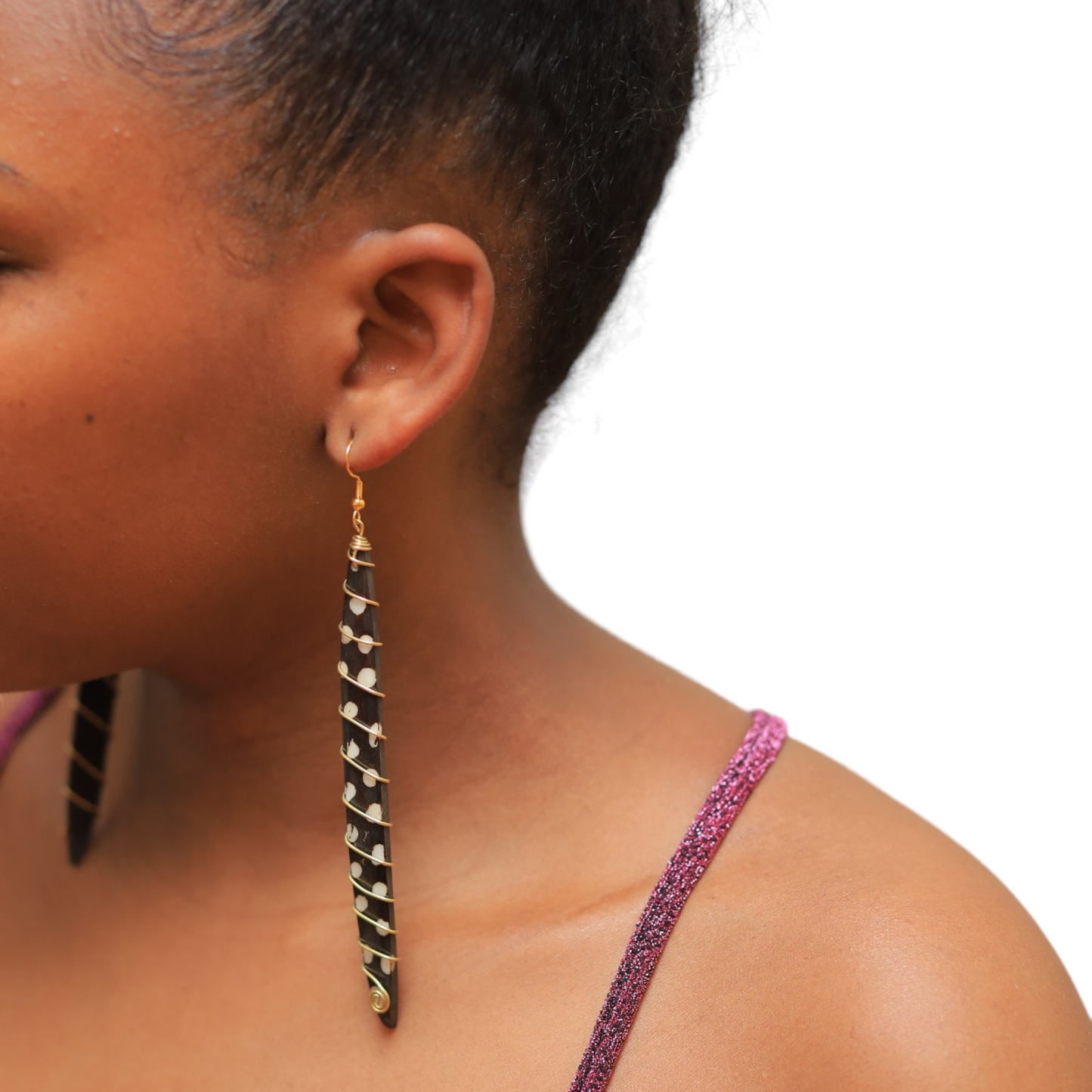 Long Polka Dot with Brass Coil Earrings
