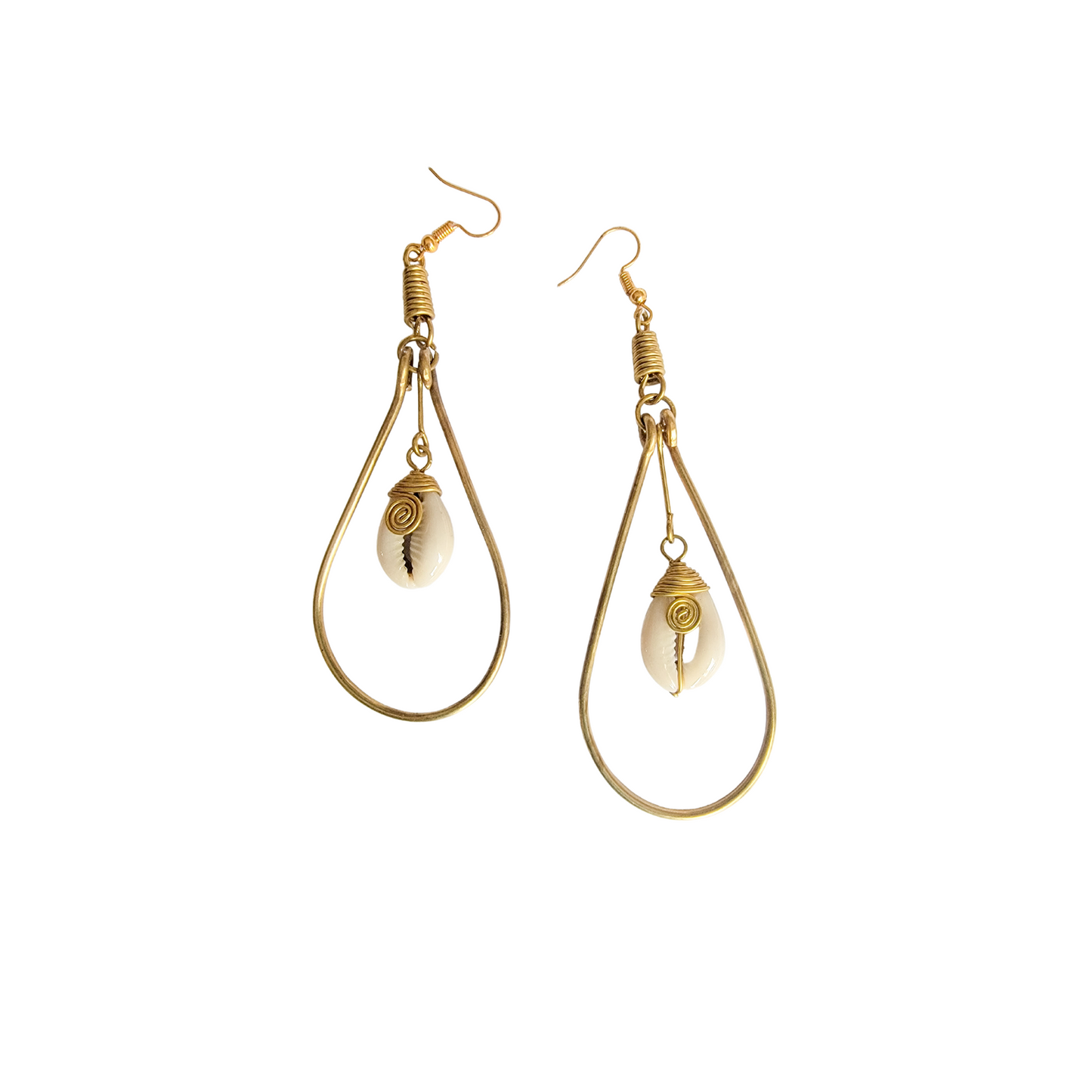Brass Hoop dangling Cowrie  Earrings