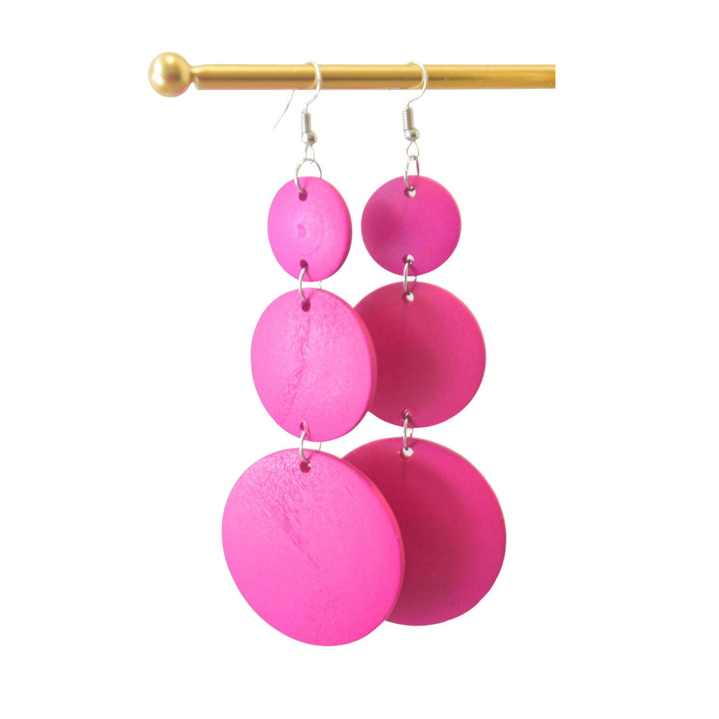 Hot Pink Wooden Circles Earrings