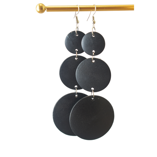 3 Circles Wooden Black Earrings