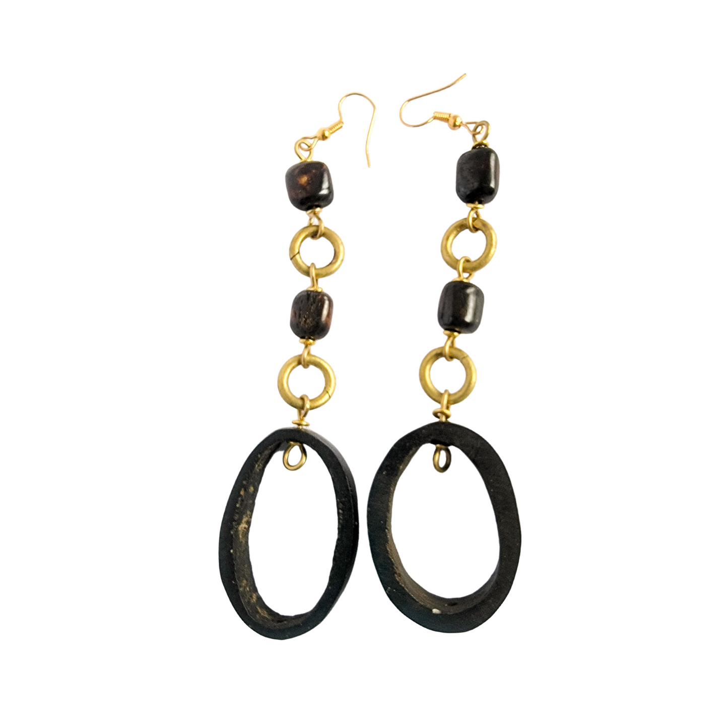 Black Bone and Brass Earrings