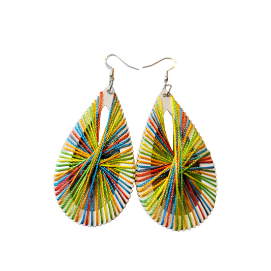 White Oval Threaded Earrings
