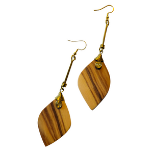 Wood Leaf with Brass Earrings