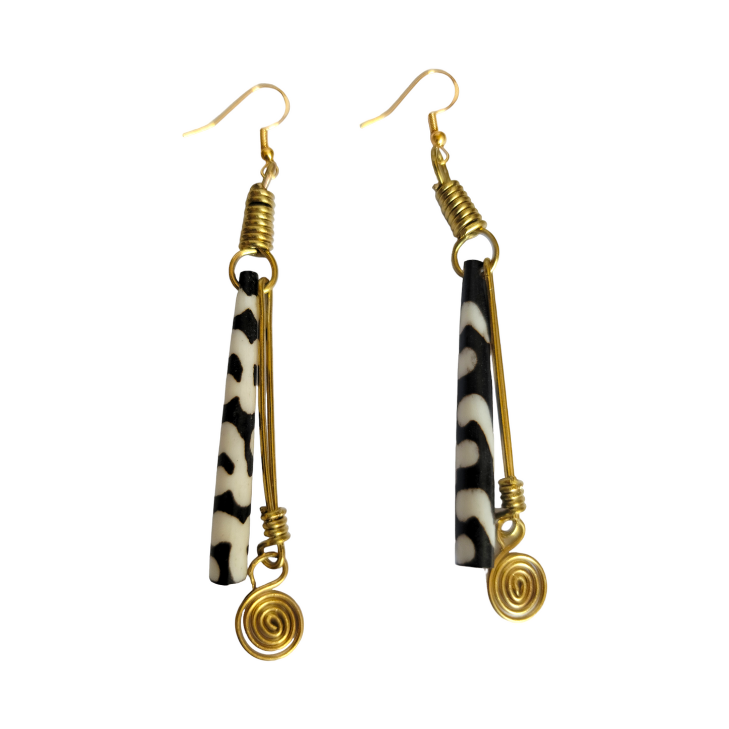 Black & White Bone & Brass Earrings