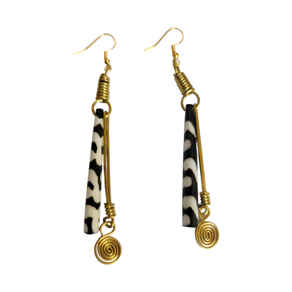 Black & White Bone & Brass Earrings